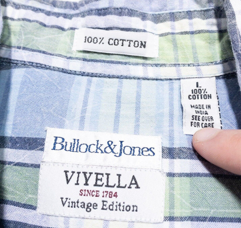 Bullock & Jones Shirt Large Men's Plaid Button-Down Vintage Viyella Blue Green