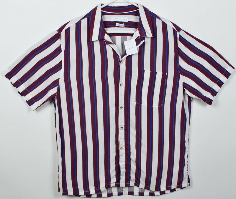 Urban Outfitters Men's Medium Maroon Red Striped Rayon Button-Front Shirt