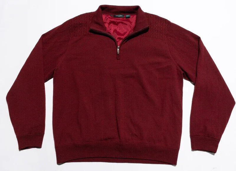 Bobby Jones Lined Sweater Men's XL Merino Wool Red Golf Pullover 1/4 Zip