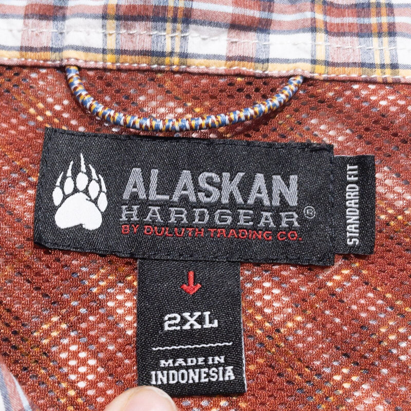 Alaskan Hardgear Duluth Trading Shirt Men's 2XL Orange Plaid Vented Fishing