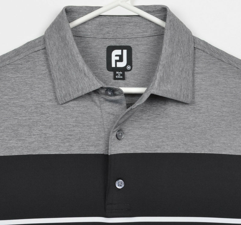 FootJoy Men's Medium Gray Black Striped Wicking Performance FJ Golf Polo Shirt