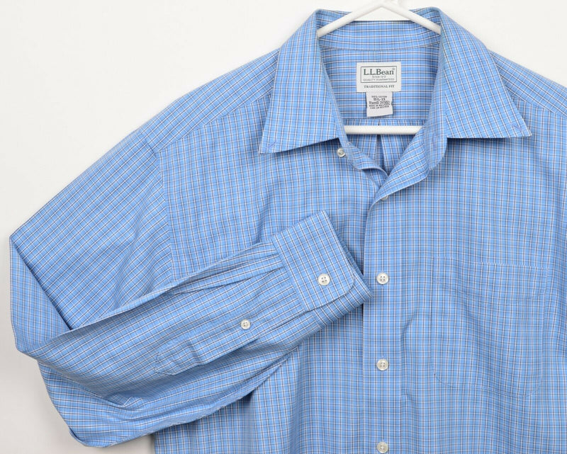 L.L. Bean Men's 15.5-33 Traditional Fit Wrinkle Free Blue Plaid Dress Shirt