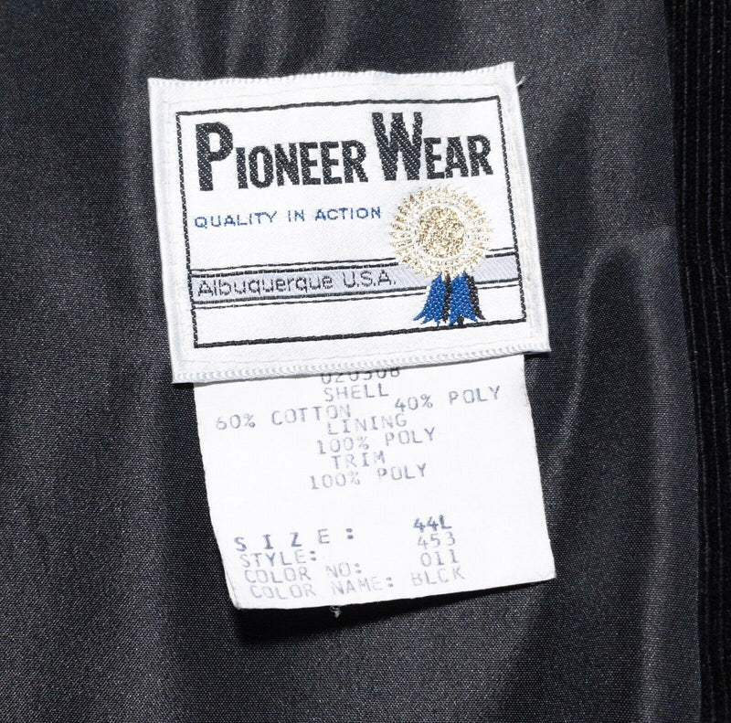 Pioneer Wear Blazer Men's 44L Western Sport Coat Black Corduroy Vintage 80s USA