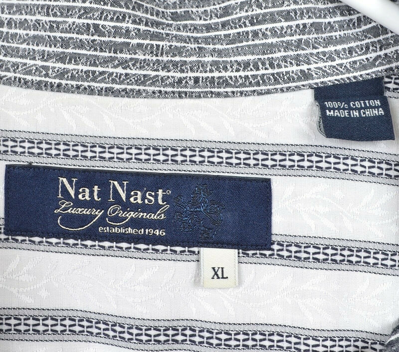 Nat Nast Men's Sz XL Gray White Geometric Striped Button-Front Shirt