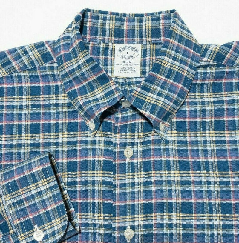 Brooks Brothers Shirt Large Regent Men's Long Sleeve Button-Down Blue Plaid Logo