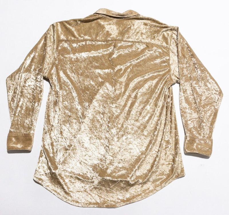 Bergati Velour Shirt Men's XL Long Sleeve Gold Shiny Pimp Vintage Party