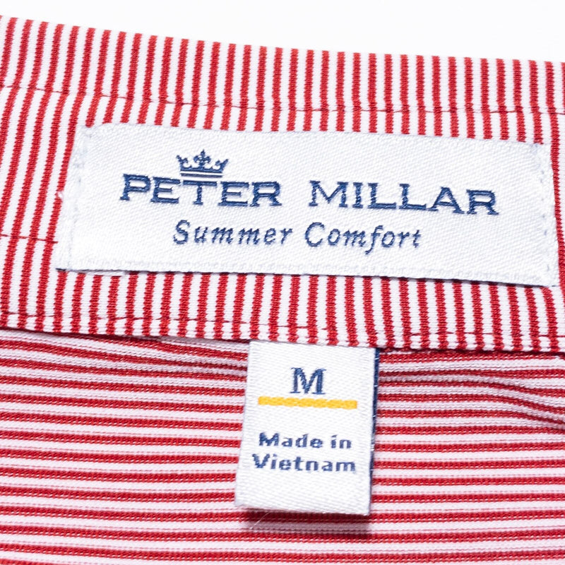 Peter Millar Summer Comfort Polo Medium Men Shirt Red Striped Wicking Erin Hills