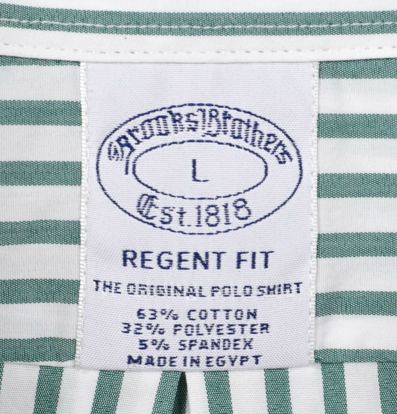 Brooks Brothers Men's Large Regent Fit Green Striped Cotton Blend Button Shirt