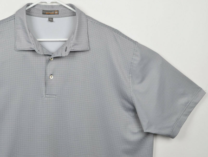 Peter Millar Men's Sz 2XL Summer Comfort Gray Houndstooth Plaid Polo Golf Shirt