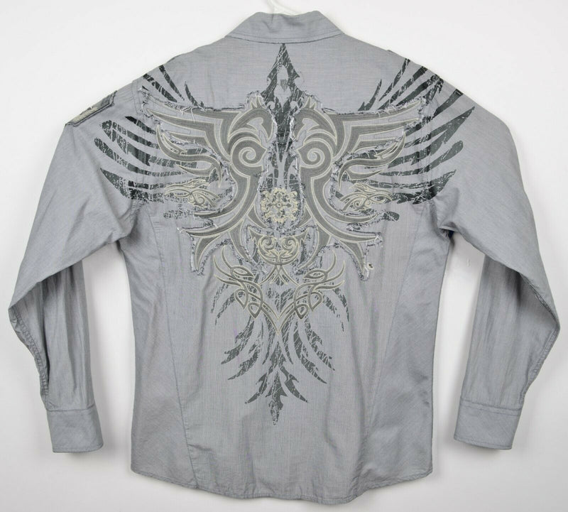 Roar Men's XL Tribal Raw Edge Pearl Snap Gray Strength Refined Squadron Shirt