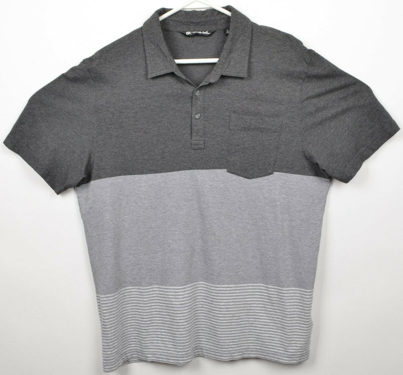 Travis Mathew Men's Large Gray Striped Pima Cotton Golf Pocket Polo Shirt