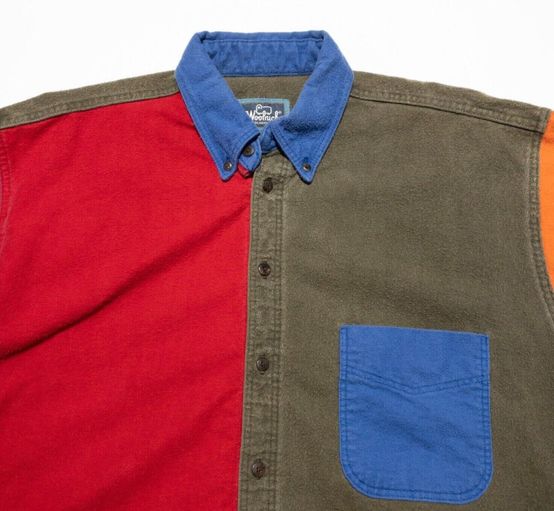 Vintage Woolrich Colorblock Shirt Men's Large Flannel Long Sleeve Red Olive Blue