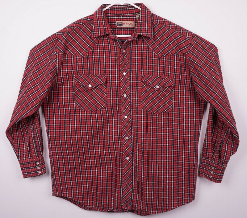 Big Mac Men's XLT Pearl Snap Red Plaid Heavy Flannel JCPenney Workwear Shirt