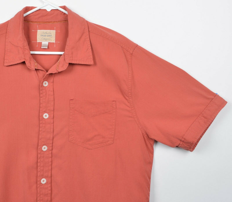 True Grit Men's Sz Large Silk Blend California Salmon Orange Button-Front Shirt