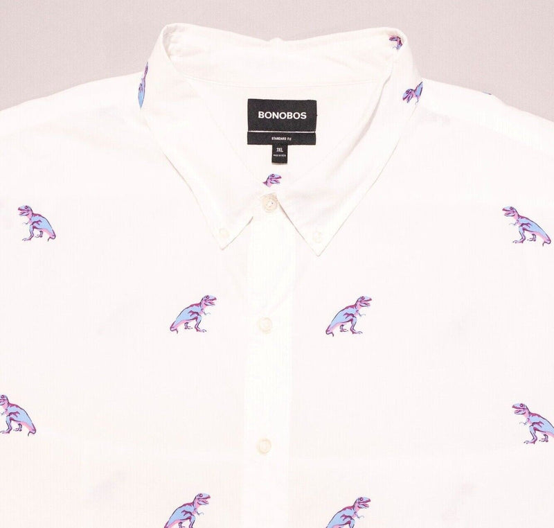 Bonobos Dinosaur Shirt 3XL Standard Fit Men's Short Sleeve Button-Front White
