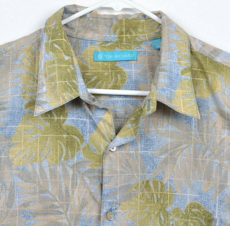 Tori Richard Men's Sz XL Floral Gray Green Blue Cotton Lawn Hawaiian Aloha Shirt