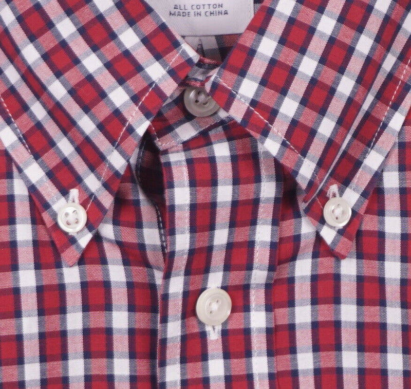 Brooks Brothers Men's Large Red White Check Button-Down Regent Dress Shirt