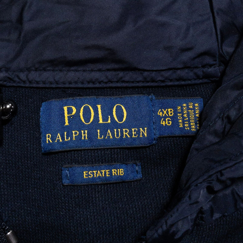 Polo Ralph Lauren Hoodie Men's 4XB Full Zip Estate Rib Hooded Sweater Blue Knit