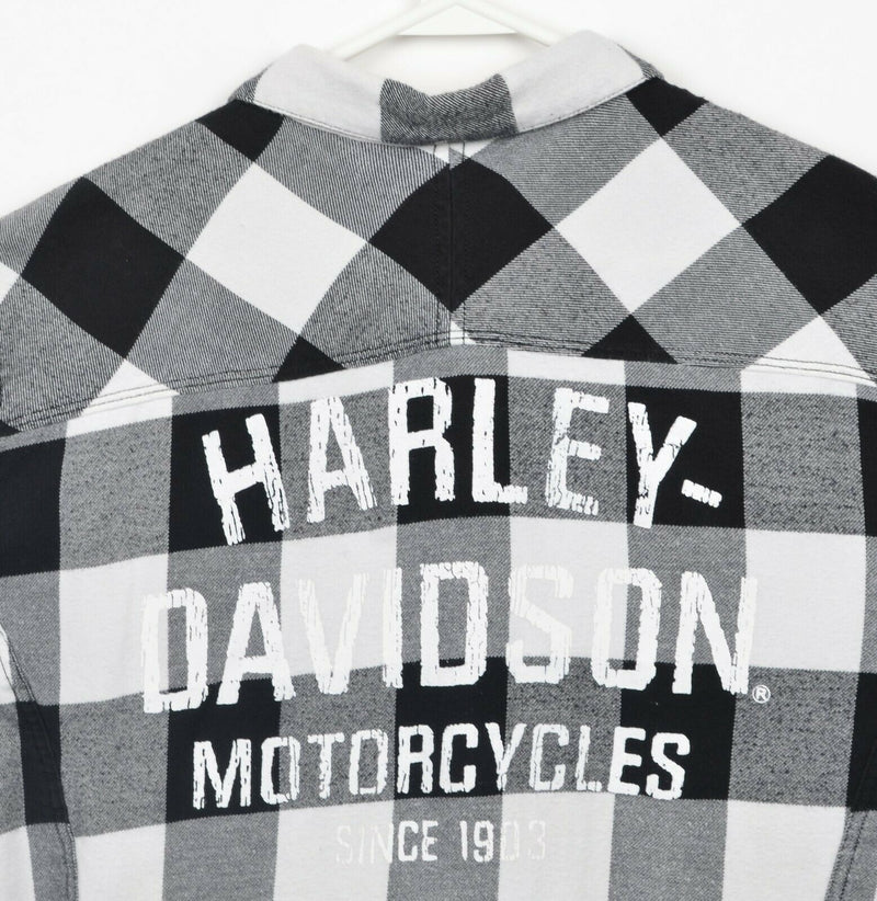 Harley-Davidson Men XL Pearl Snap White Black Check Biker Garage Mechanic Shirt
