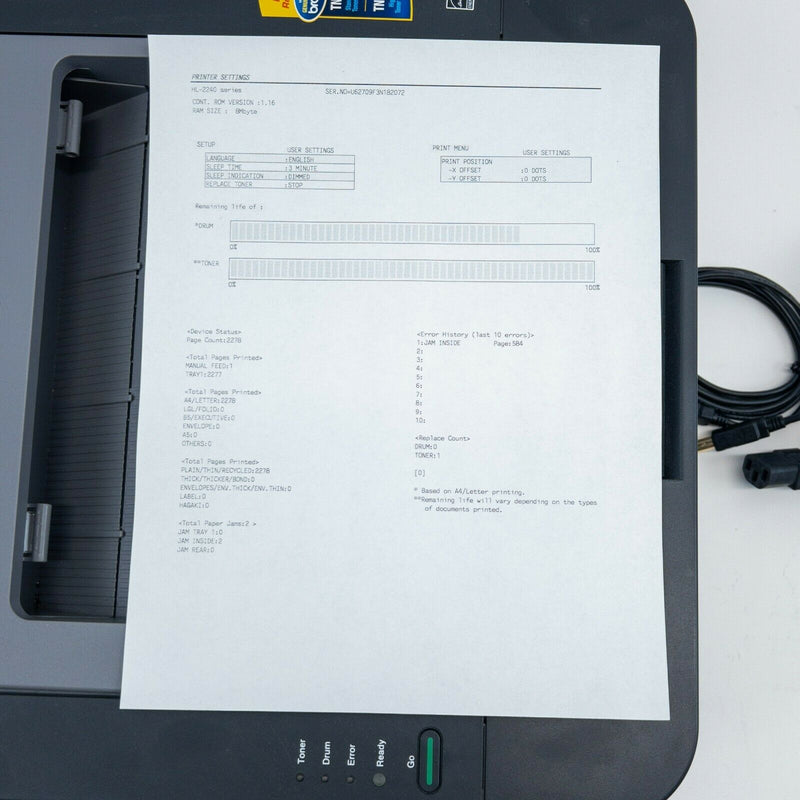 Brother HL-2240 Laser Printer 2278 Pages Monochrome Duplex Tested Cables
