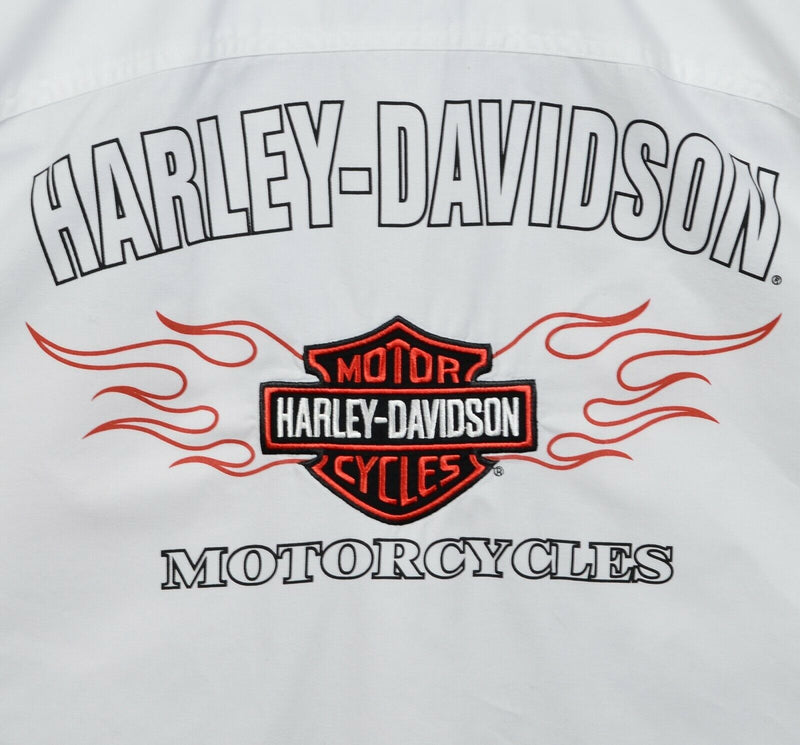 Harley-Davidson Men's 2XL Flames Logo Solid White Garage Mechanic Biker Shirt