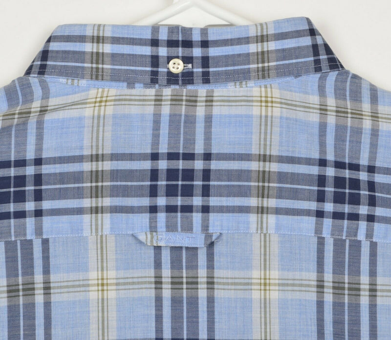 GANT Men's Sz 3XL Luxury Heather Blue Plaid Check Long Sleeve Shirt