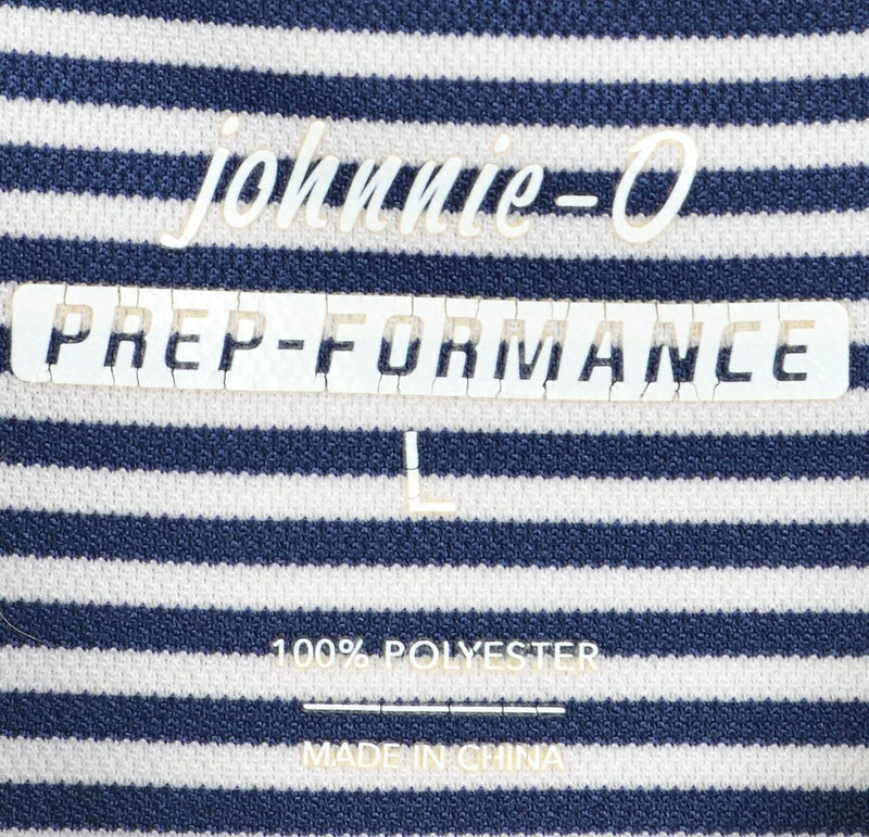 Johnnie-O Prep-Formance Men's Large Navy Blue Striped Wicking Golf Polo Shirt
