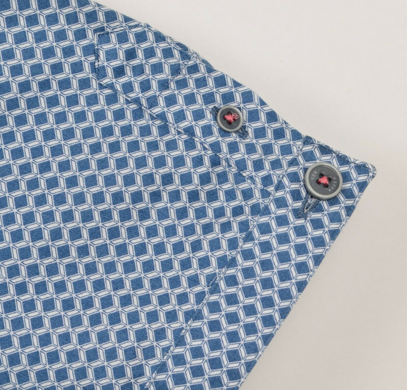 Ted Baker London Men's 4 Flip Cuff Blue Geometric Short Sleeve Button-Down Shirt