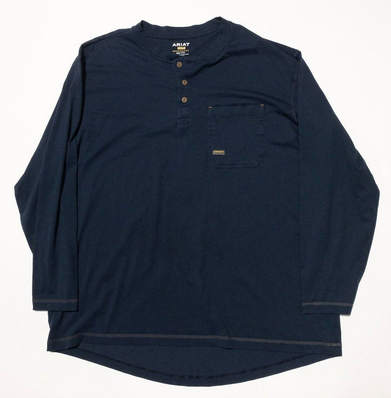 Ariat Rebar Shirt Men's 3XL Henley Collar Long Sleeve Navy Blue Workwear
