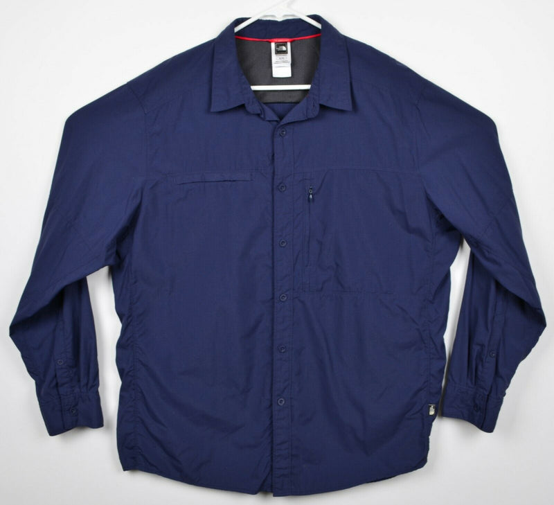 The North Face Men's XL Vented Navy Blue Nylon Long Sleeve Hiking Fishing Shirt