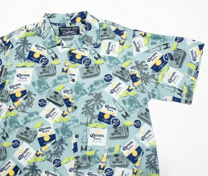 Corona Extra Hawaiian Shirt XL Men's Newport Blue Floral Beer Promo Lime Palm