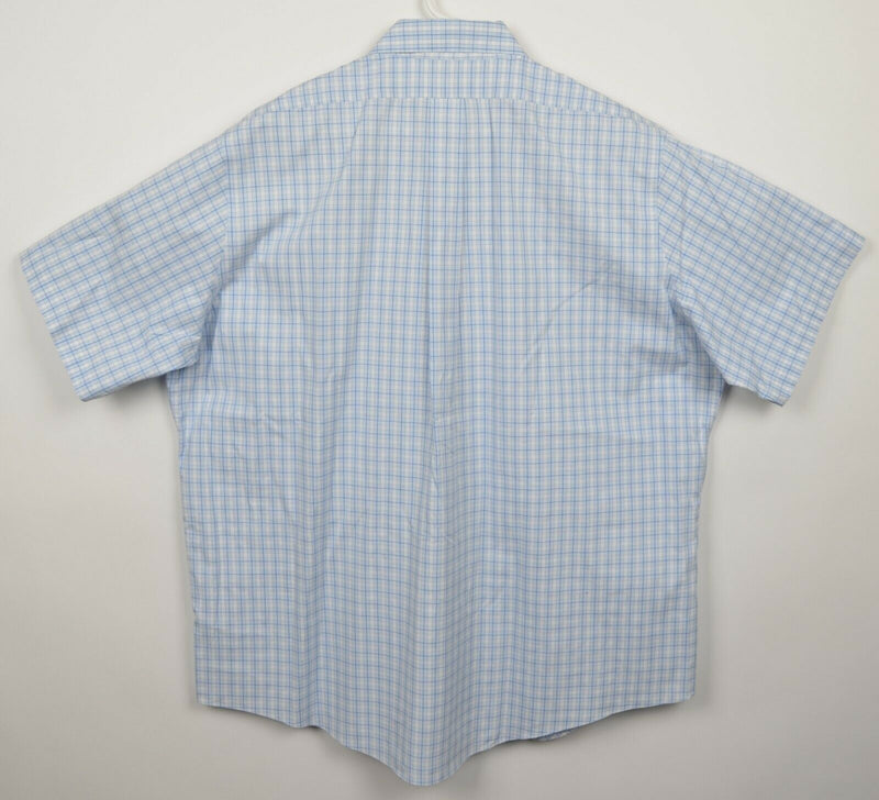 Brooks Brothers Men's 17.5 Blue White Plaid Non-Iron Short Sleeve Dress Shirt