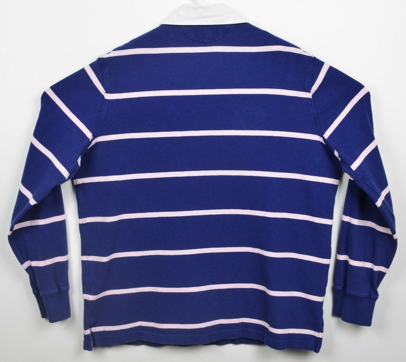 Polo Ralph Lauren Men's XL Navy Blue Pink Chunky Stripe Long Sleeve Rugby Shirt