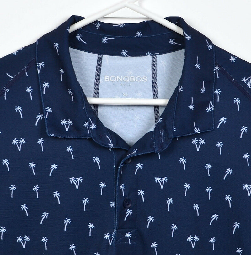 Bonobos Golf Men's XL Standard Fit Floral Palm Tree Navy Blue Wicking Polo Shirt