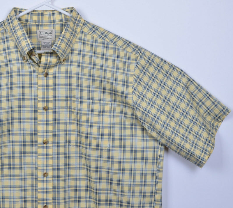 L.L. Bean Men's LT Large Tall Wrinkle-Free Yellow Blue Plaid Button-Down Shirt
