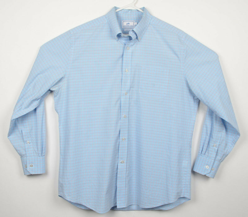 Southern Tide Mens Large Classic Fit Cotton Spandex Blue Plaid Button-Down Shirt