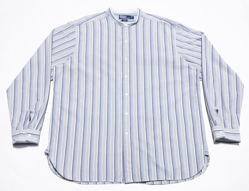 Polo Ralph Lauren Band Collar Shirt Men's XL Barnes Blue Stripe Long Sleeve
