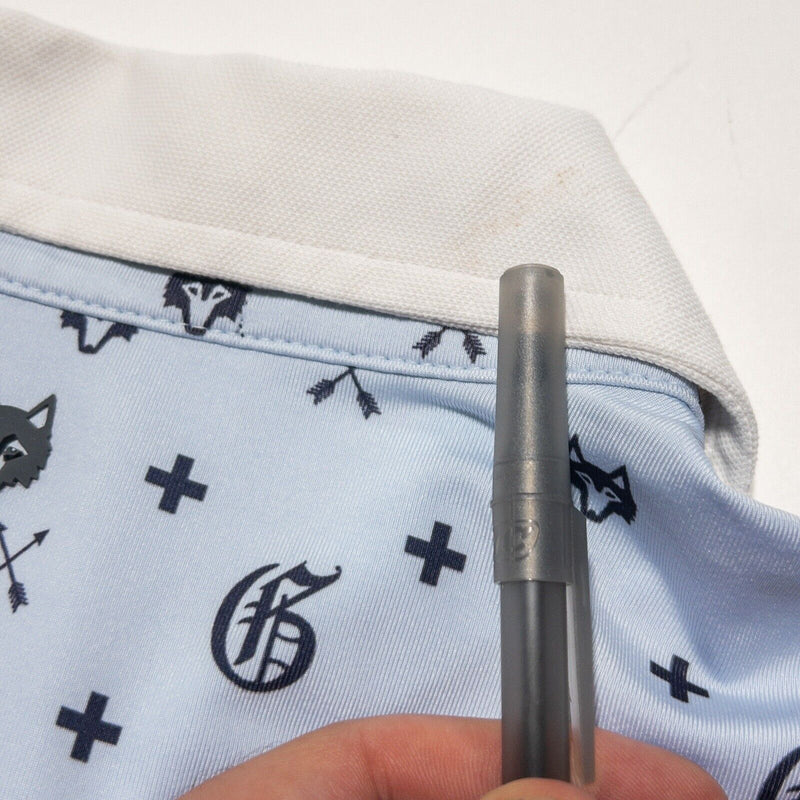Greyson Golf XL Men's Polo Shirt Wicking Wolf Arrows Print All Over Light Blue
