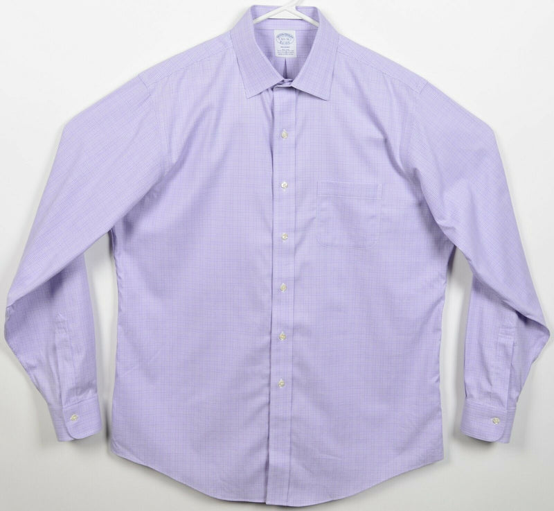 Brooks Brother Men's 16.5-36 Non-Iron Purple Plaid Cotton Spandex Dress Shirt