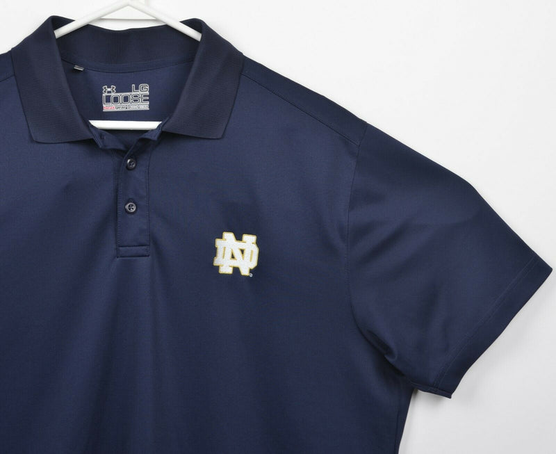 Notre Dame Men's Large Loose Under Armour HeatGear Navy Blue Polo Shirt