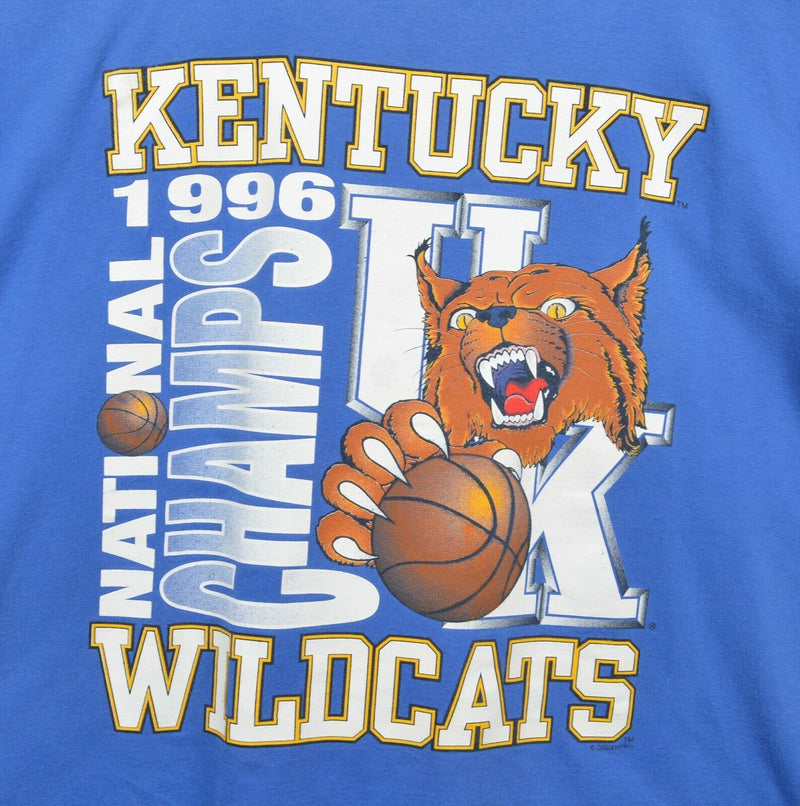 Vtg 1996 Kentucky Wildcats Men's Sz 2XL Basketball National Champs Blue T-Shirt