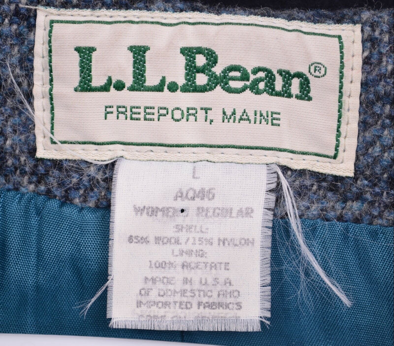 Vintage LL Bean Women's Large Wool Blend Blue USA Check Duster Trenchcoat