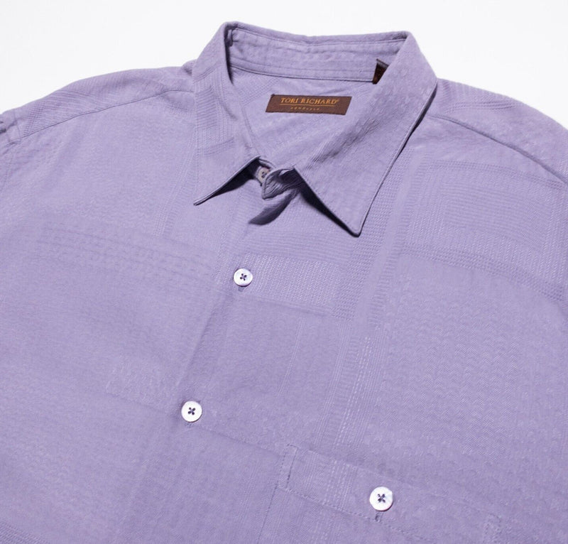 Tori Richard Silk Blend Shirt Mens XL Textured Woven Purple Long Sleeve Hawaiian