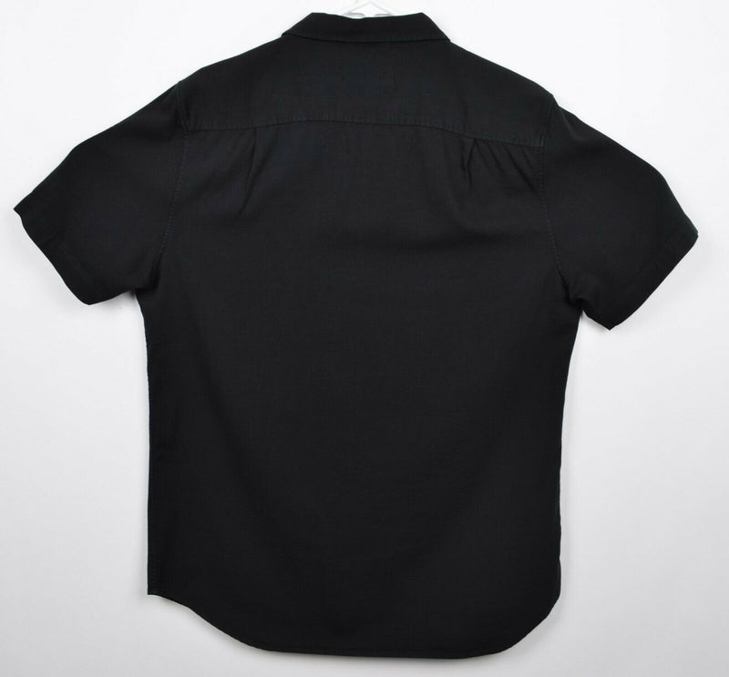 Buck Mason Men's Sz Large Solid Black Cotton Rayon Blend Button-Front Shirt