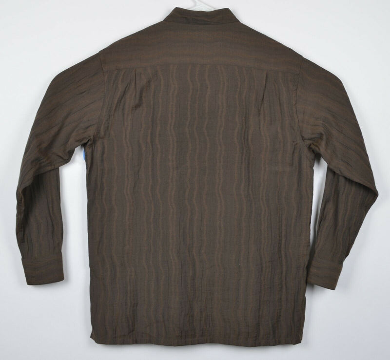 Bugatchi Uomo Men's Large Viscose Wool Blend Brown Wavy Stripes Party Shirt