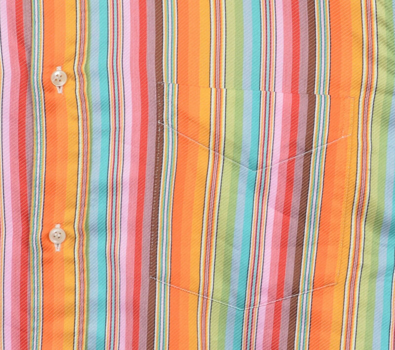 Paul & Shark Yachting Shirt Men's Medium Multi-Color Striped Orange Pink Button