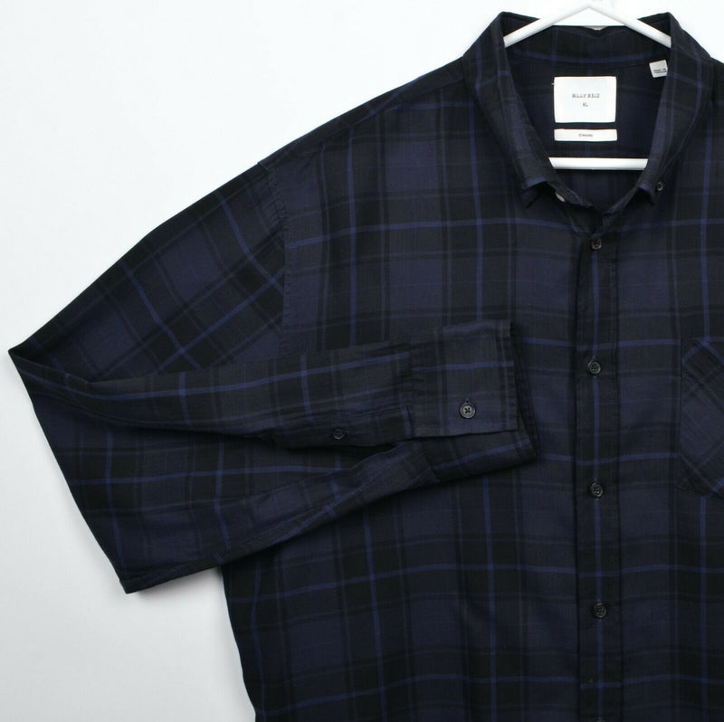Billy Reid Men's XL Standard Navy Blue Plaid Long Sleeve Button-Down Shirt