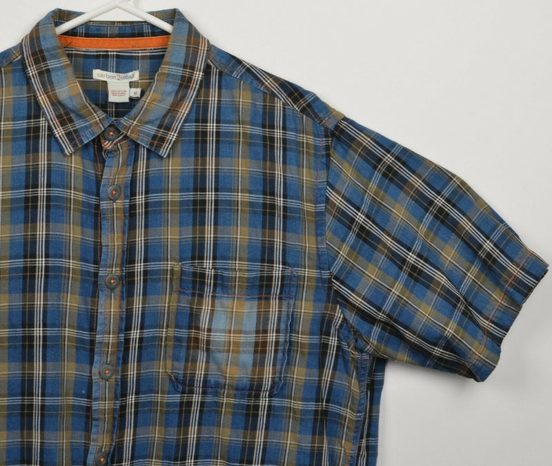 Carbon 2 Cobalt Men's Medium Blue Plaid Short Sleeve Button-Front Shirt