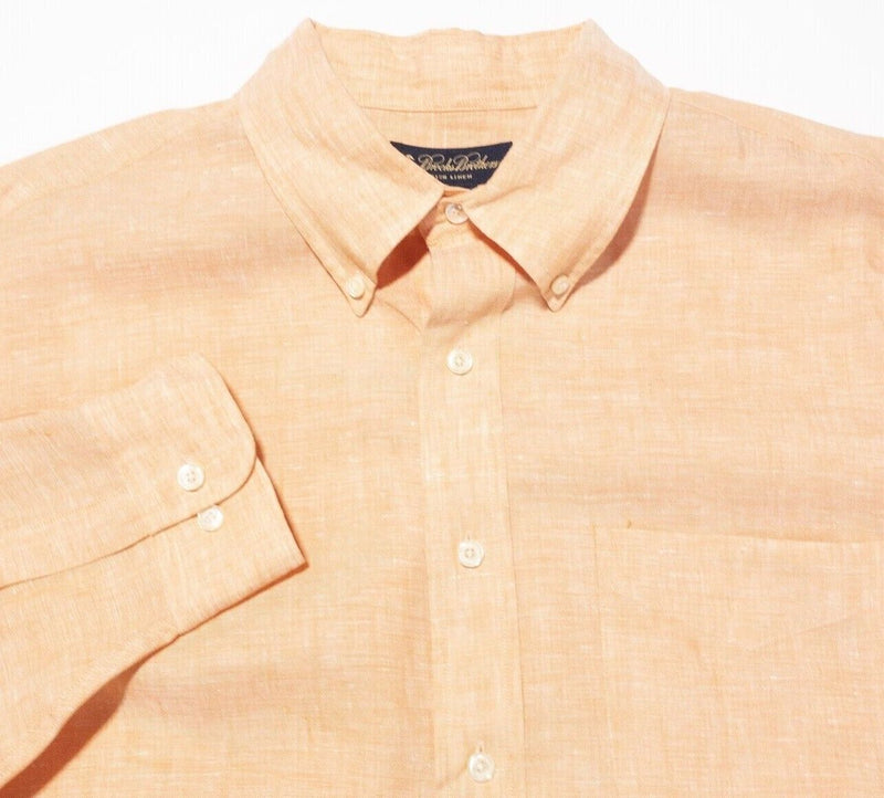 Brooks Brothers Irish Linen Shirt XL Men's Orange Peach Long Sleeve Button-Down