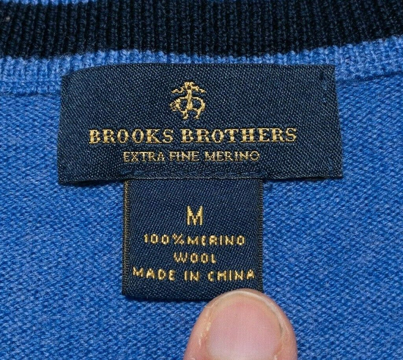 Brooks Brothers Merino Wool V-Neck Sweater Vest Blue Sheep Logo Men's Medium